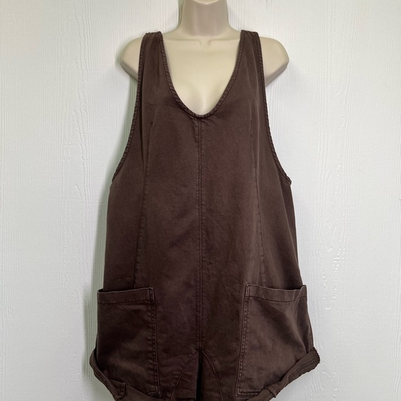Free People - High Roller Slouchy Relaxed Adjustable Straps Overall Shorts SZ LG - Picture 4 of 12